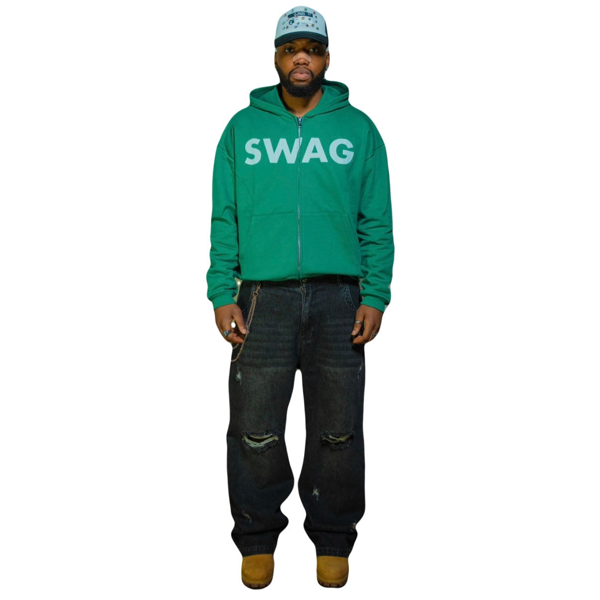 Green "SWAG" Zip Hoodie