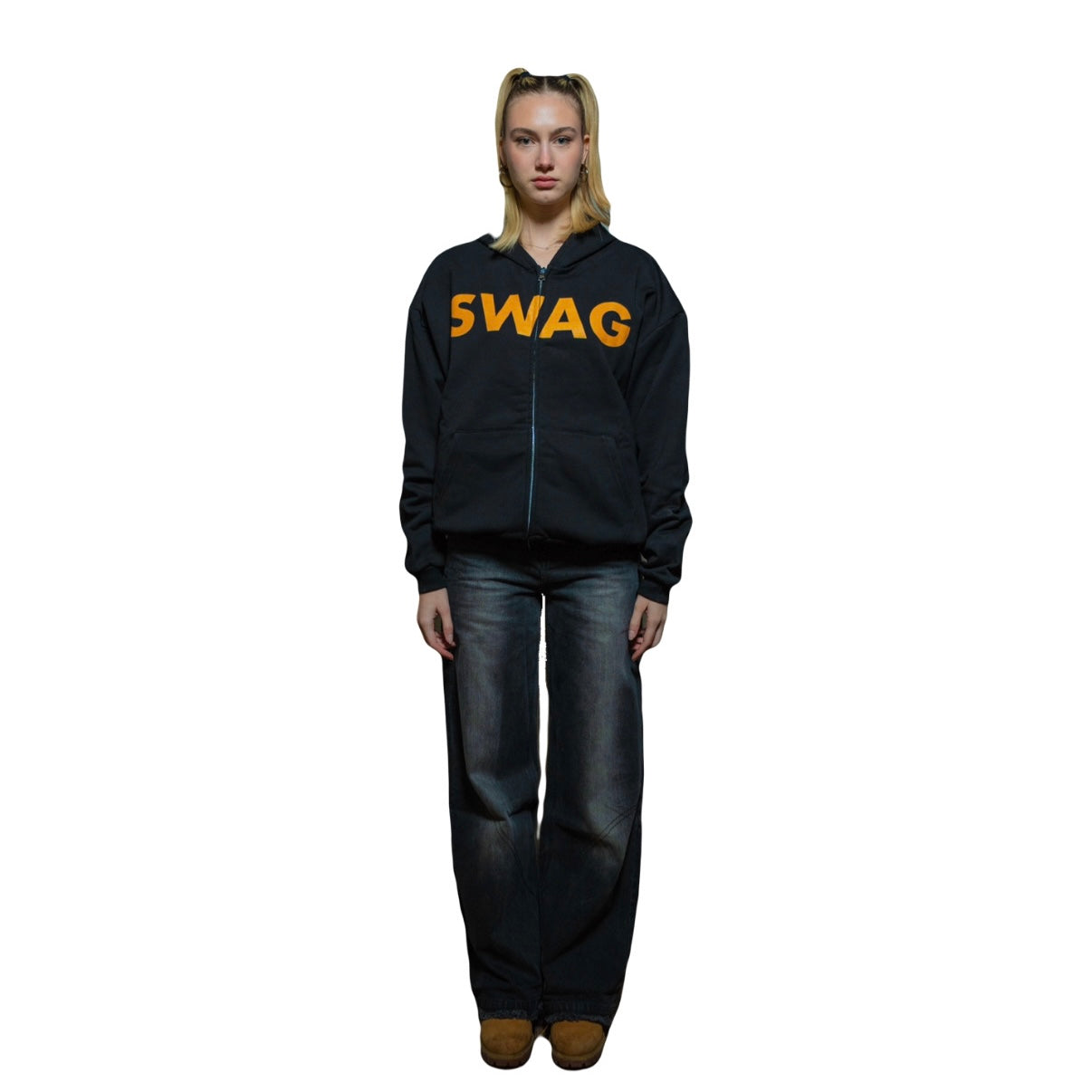 Black "SWAG" Zip Hoodie