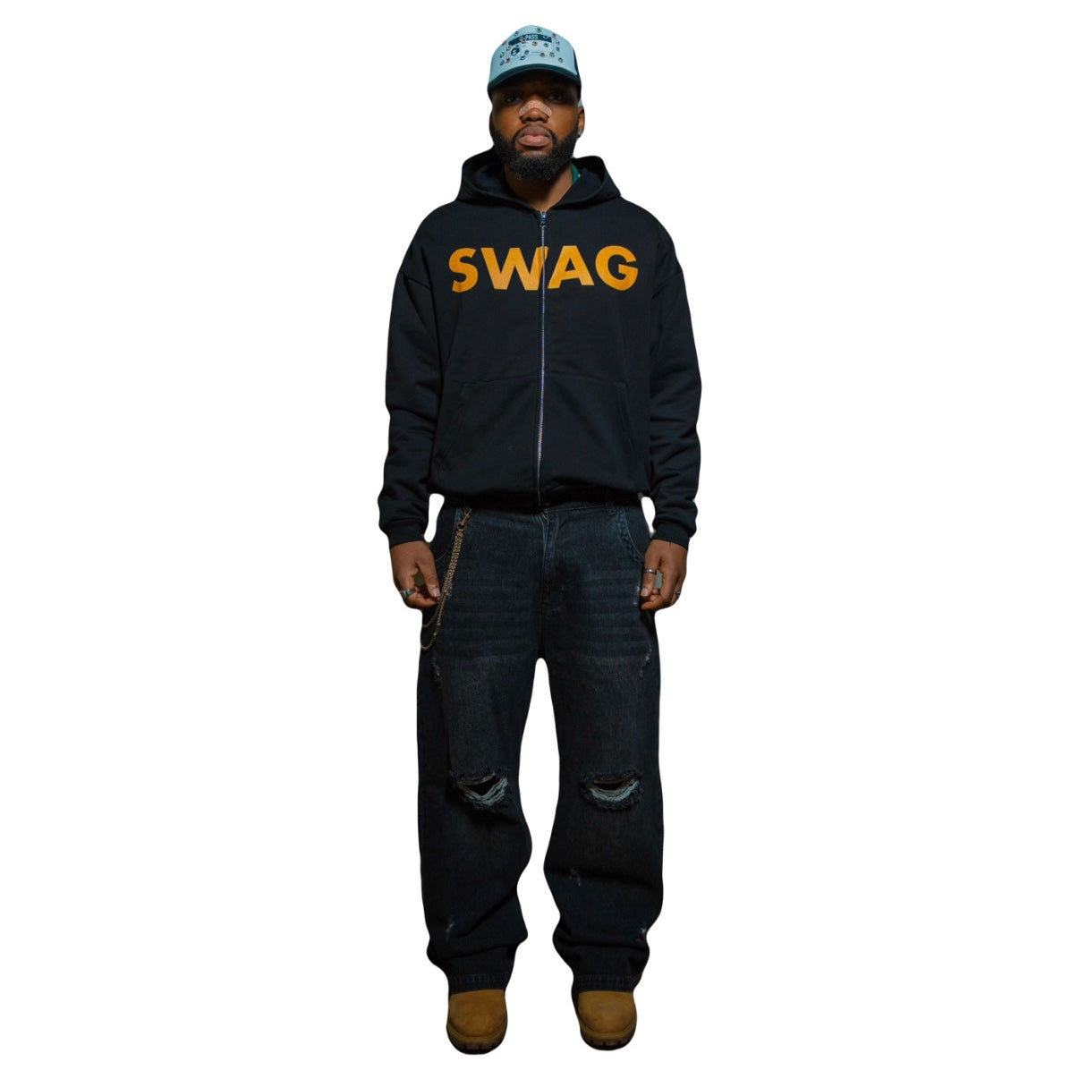 Black "SWAG" Zip Hoodie