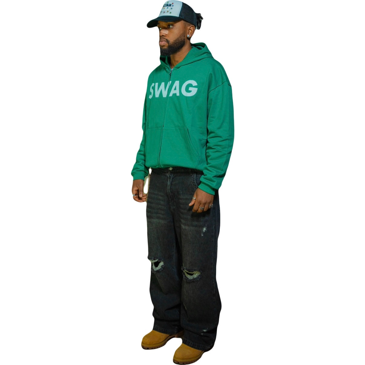 Green "SWAG" Zip Hoodie